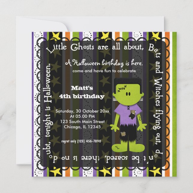 Convite Hocus Pocus Frankenstein Birthday (Frente)