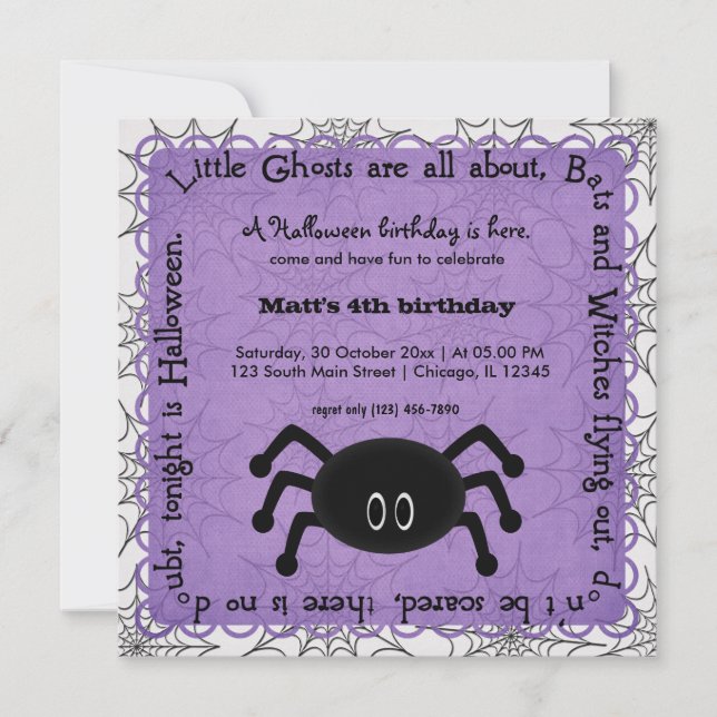 Convite Hocus Pocus Spider Birthday (Frente)