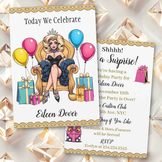 Convite Hoje celebramos seu aniversário | Drag Queen (Criador carregado)