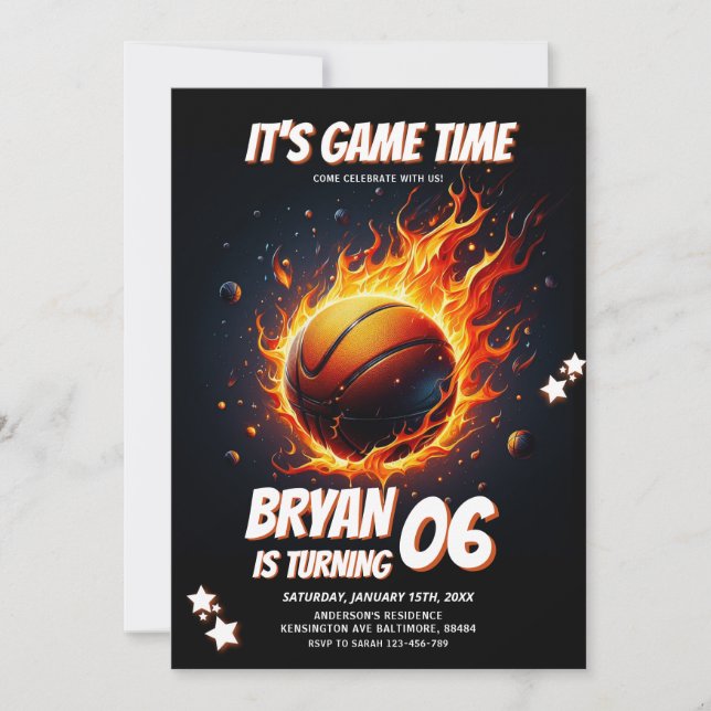 Convite Hoje é o aniversário do Game Time Boys Basball Spo (Frente)
