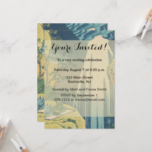 Convite Hokusai Amida cai na cachoeira do Japão