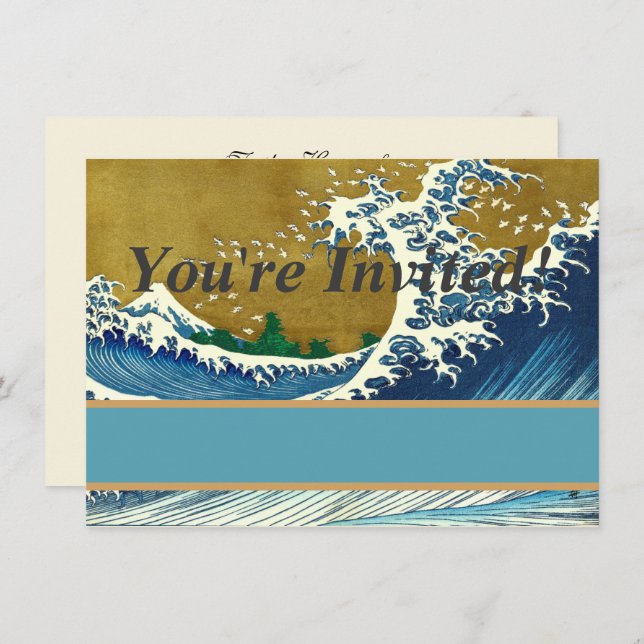 Convite Hokusai Big Wave Japão Art (Frente/Verso)