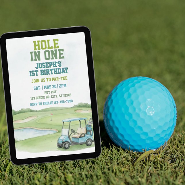 Convite Hole In One, Blue Golf 1st Birthday (Criador carregado)