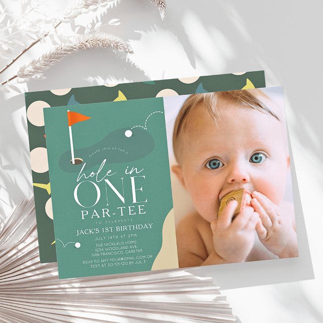 Convite Hole in One Golf Course Photo 1st Birthday Par-Tee (Criador carregado)