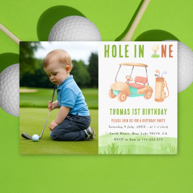 Convite Hole In One Golf First Birthday Party (Criador carregado)