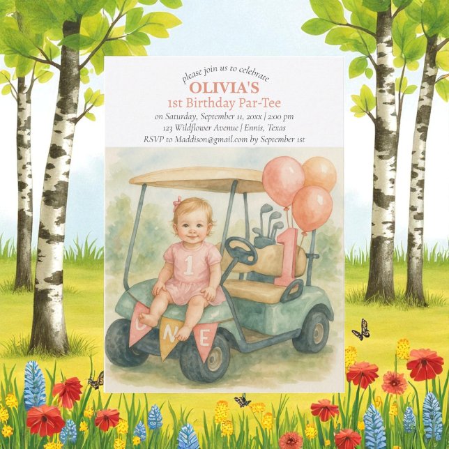 Convite Hole in One Golf Girl 1st Birthday Par-Tee (Criador carregado)