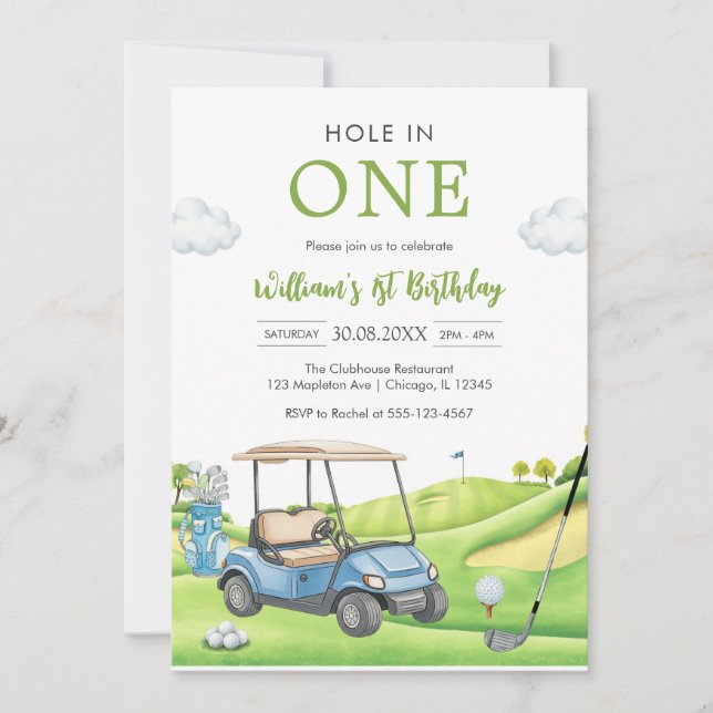Convite Hole In One Par-tee Golf Boy 1st Birthday Invitati (Frente)