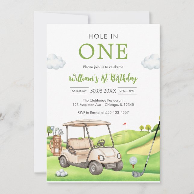 Convite Hole In One Par-tee Golf Boy 1st Birthday Invitati (Frente)