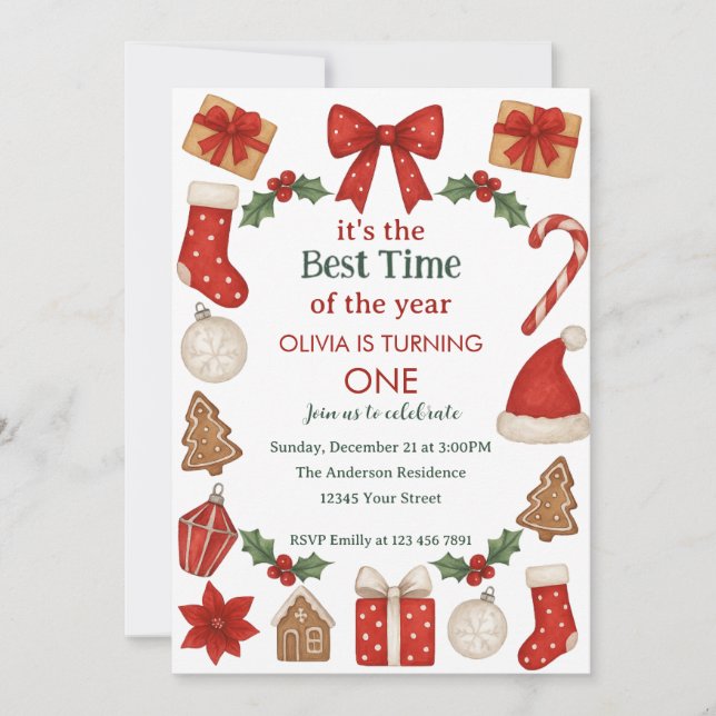 Convite Holiday Birthday Invitation | Winter Celebration (Frente)