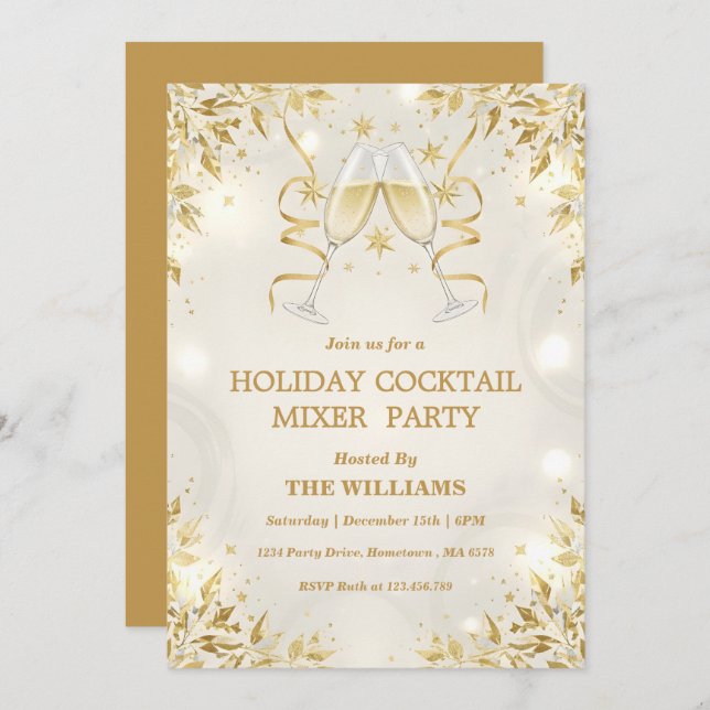 Convite Holiday Cocktail Mixer Party (Frente/Verso)