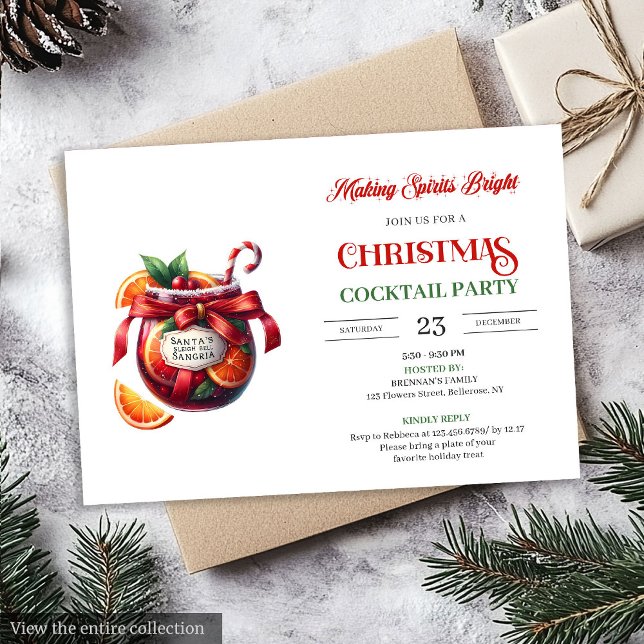 Convite Holiday Cocktails Festive Drinks Christmas Party (Elegant Holiday Cocktails Party Printable Invitation

)