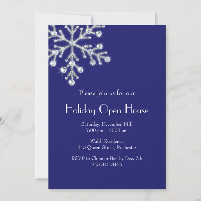 Convite Holiday Crystal Snowflake Open House (indigo) (Frente)