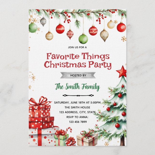 Convite Holiday Favorite Things Party Invitation (Frente)