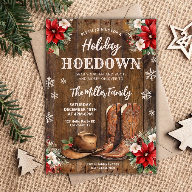 Convite Holiday Hoedown, Festa de Natal Ocidental, Cowboy (Criador carregado)