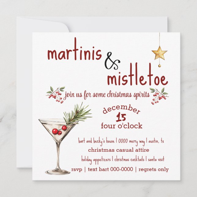 Convite Holiday Martini e MistletoConvite de festas (Frente)