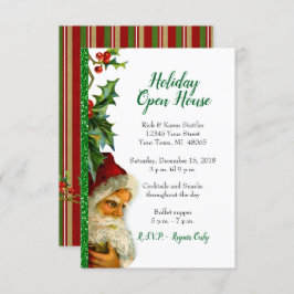 Convite Holiday Open House Green Glitter Papais noeis Holl