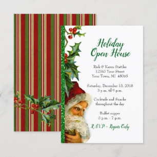 Convite Holiday Open House Green Glitter Papais noeis Holl