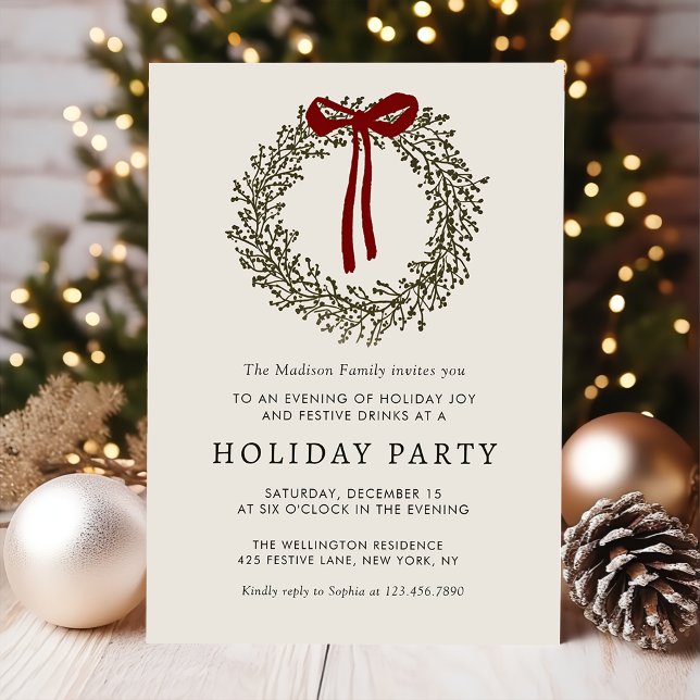Convite Holiday Party Festive Christmas Wreath Invitation (Criador carregado)