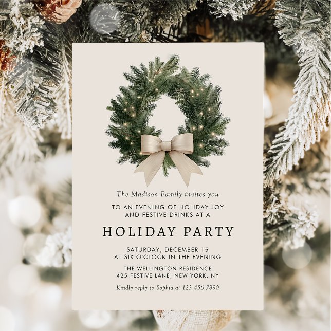 Convite Holiday Party Festive Christmas Wreath Invitation (Criador carregado)