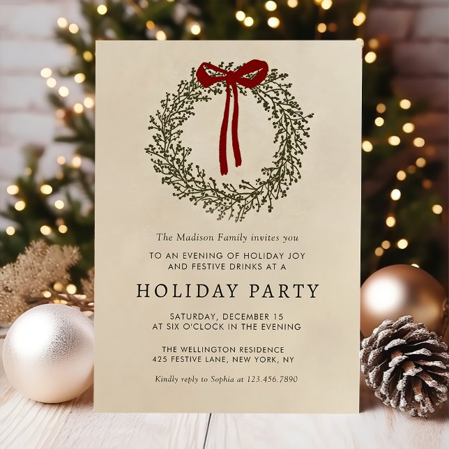 Convite Holiday Party Festive Christmas Wreath Invitation (Criador carregado)