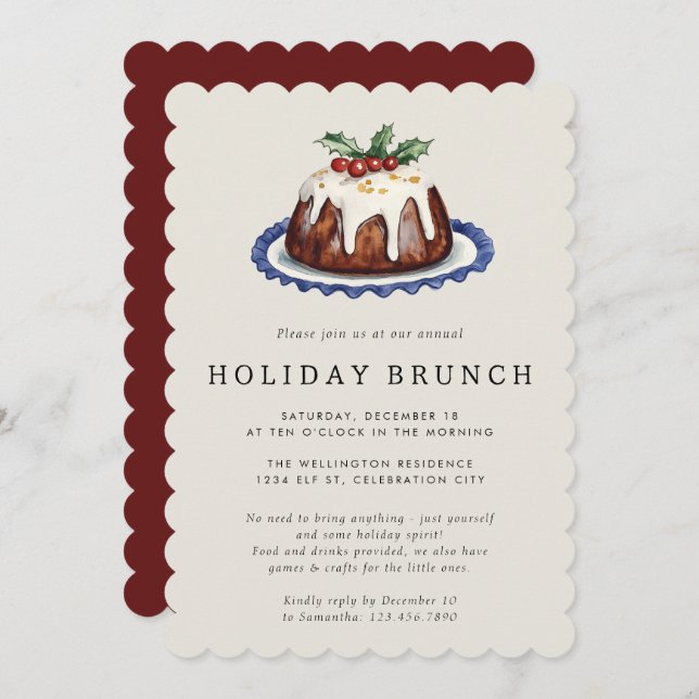 Convite Holiday Party Festive Holiday Brunch Christmas (Frente/Verso)