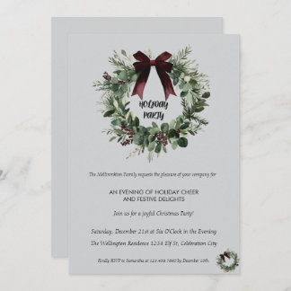 Convite Holiday Party Invitation Elegant Christmas Wreath