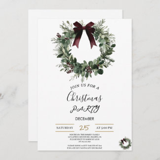 Convite Holiday Party Invitation Elegant Christmas Wreath