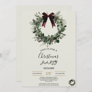 Convite Holiday Party Invitation Elegant Christmas Wreath