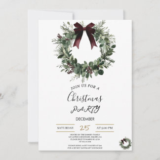 Convite Holiday Party Invitation Elegant Christmas Wreath