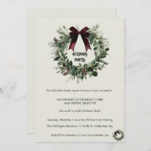 Holiday Party Invitation Elegant Christmas Wreath
