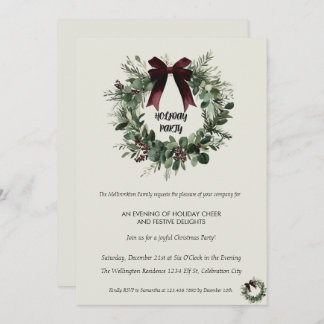 Convite Holiday Party Invitation Elegant Christmas Wreath
