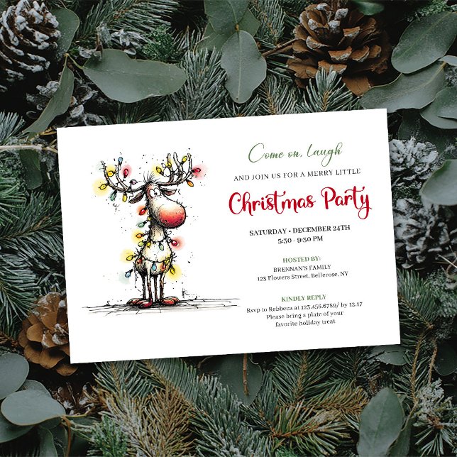Convite Holiday quirky reindeer Christmas party invite (Holiday quirky reindeer Christmas party invite

)