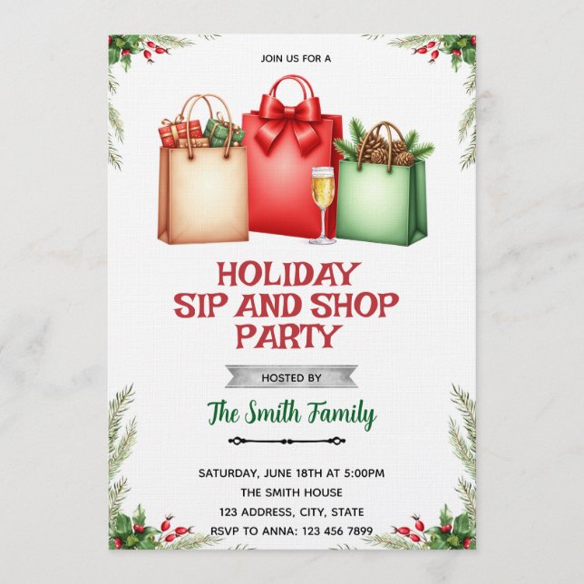 Convite Holiday Sip and Shop Invitation (Frente)