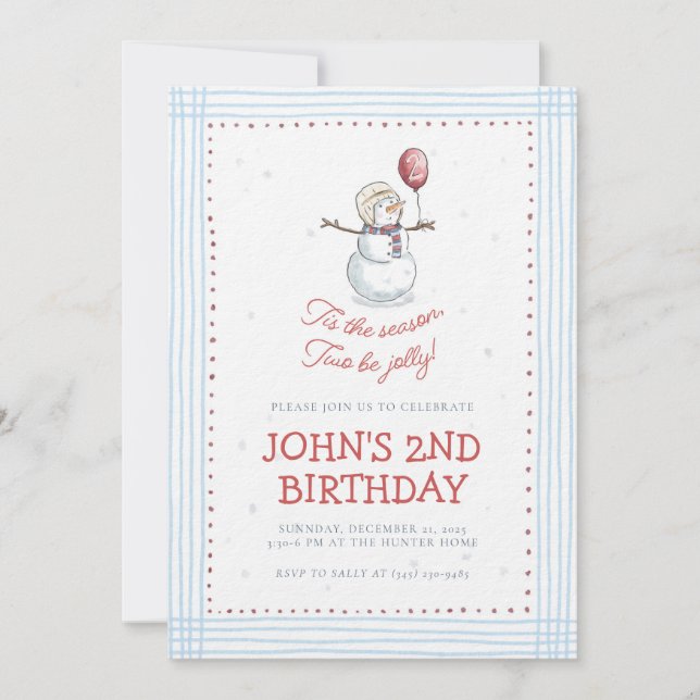 Convite Holiday Snowman 2nd Birthday Invitation  (Frente)