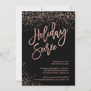 Convite Holiday Soirée script rosa gold - ano novo