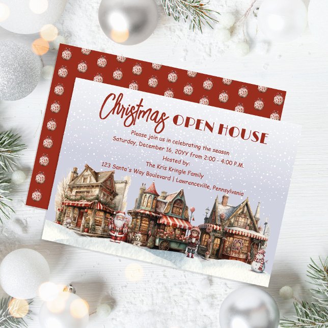 Convite Holiday Town Village Casa Aberta de Natal (Nostalgic Holiday Town Village Christmas Open House Invitation)