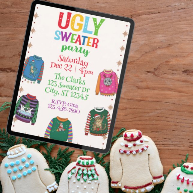 Convite Holiday Ugly Sweater Party, colorful (Criador carregado)