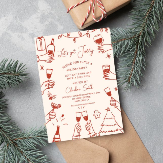 Convite HolidayHand do Partido Xmas Desenhou Manuscrito Fu (Criador carregado)