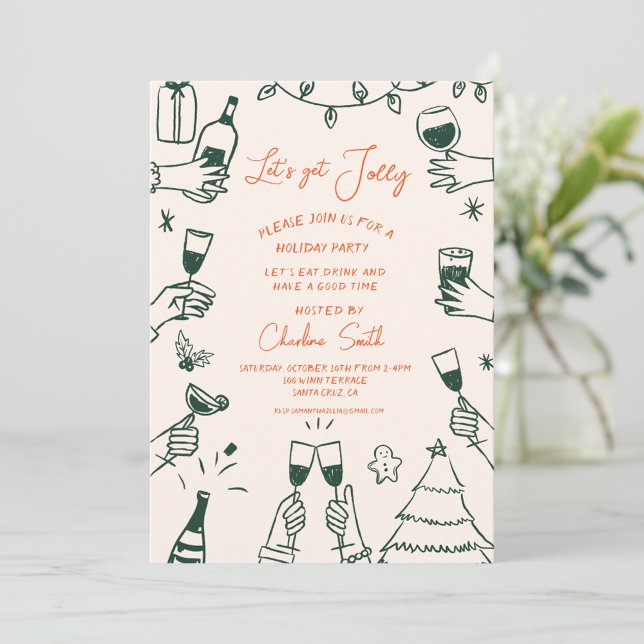 Convite HolidayHand do Partido Xmas Desenhou Manuscrito Fu (Criador carregado)