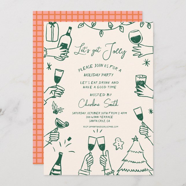 Convite HolidayHand do Partido Xmas Desenhou Manuscrito Fu (Criador carregado)