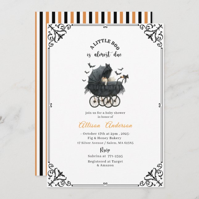 Convite Holloween Pumpkin Little Boo Baby shower (Frente/Verso)