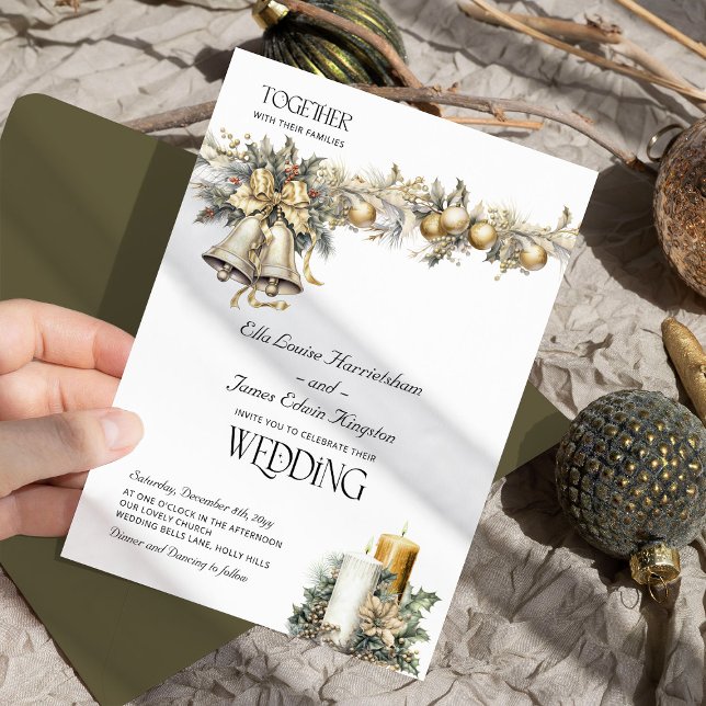 Convite Holly Bells Golden Berries Winter Wedding (Wedding Invitation from the Holly Bells Wedding Collection by Darling & May)