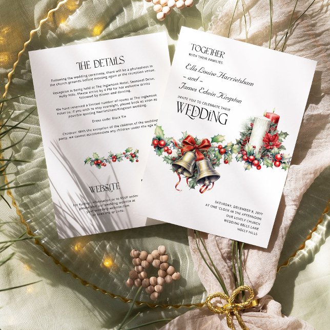Convite Holly Bells Red Berries Casamento no inverno e det (Wedding Invitation with Details from the Holly Bells Wedding collection by Darling & May)