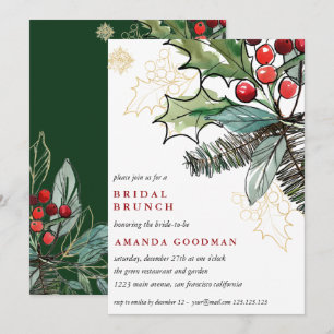 Convite Holly Berries Casamento de Natal Bridal Brunch