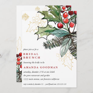 Convite Holly Berries Casamento de Natal Bridal Brunch