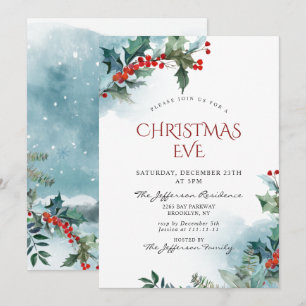 Convite Holly Berry Natal Mistletoe Holiday EVE