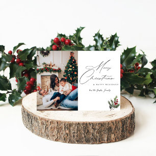 Convite Holly Berry Simple Elegant Feliz Foto de Natal