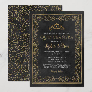 Convite Holly Black Dourada Princesa Tiara Quinceañera