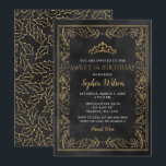 Convite Holly Black Dourada Princesa Tiara Sweet 16 Aniver<br><div class="desc">Natais vintages Elegantes Holly Mistletoe Black Dourada Princesa Tiara Sweet 16 Convite de Aniversário</div>