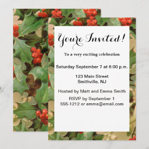 Convite Holly Christmas Art Impressão, flor de padrão ve